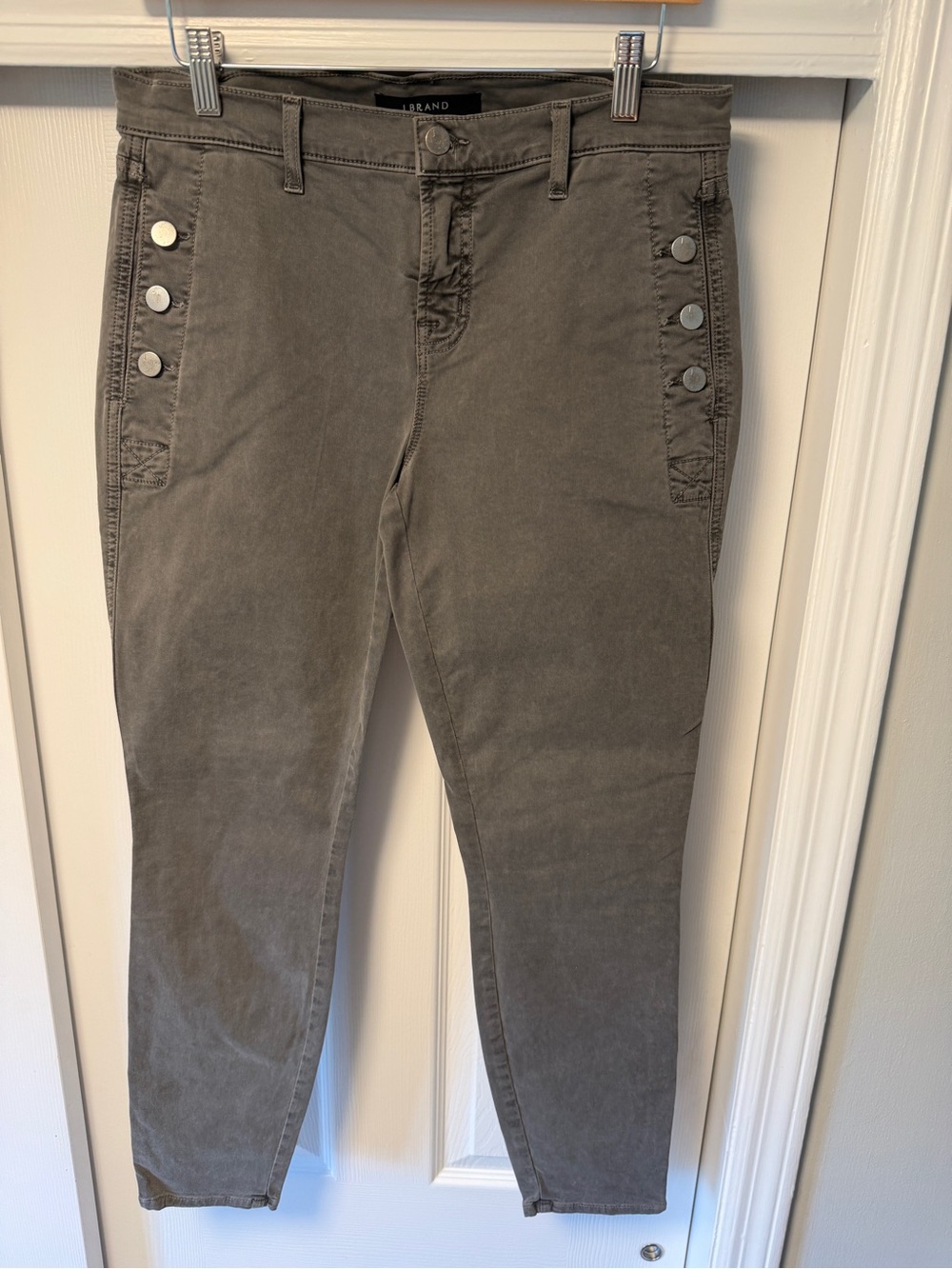 Jbrand Grey Button-Trim High-Rise Tapered Pants